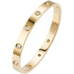 18K Gold Plated Love Friendship Bracelet with Cubic Zirconia Stones Bangle Cuff